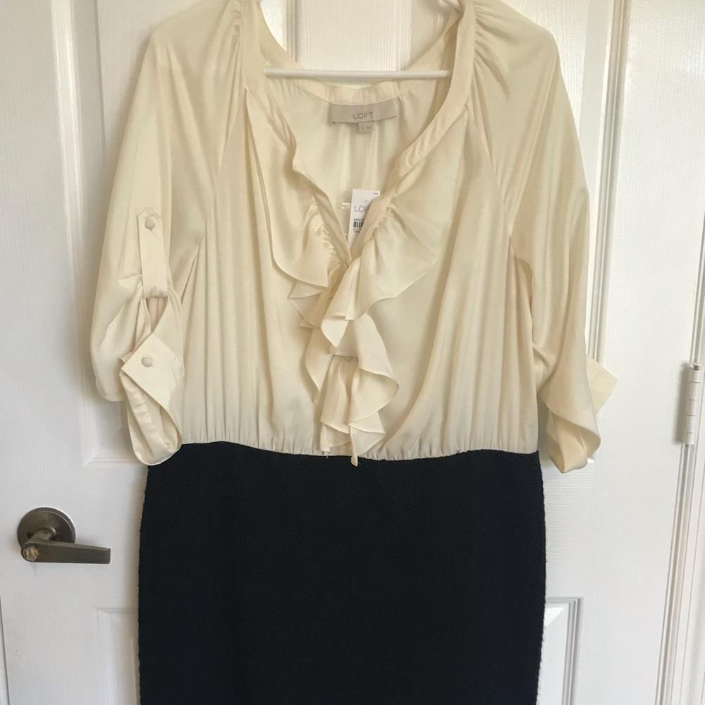 NWT White & Black Loft Dress Size 16.